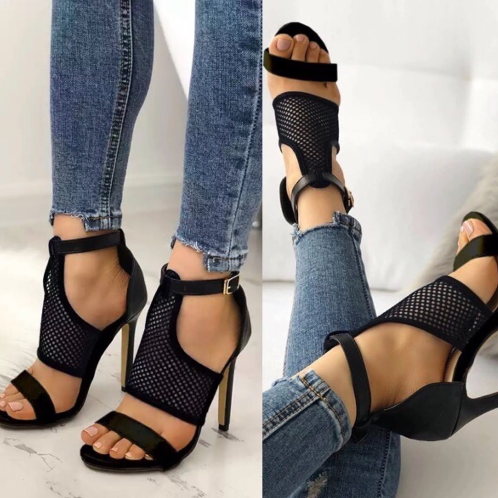 Netted Black High Heels